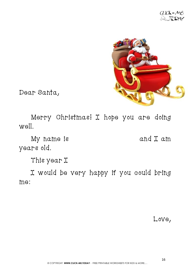 Simple ready Letter to Santa text template sleight 16